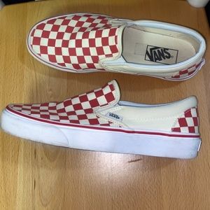 Red checkered slip-on vans